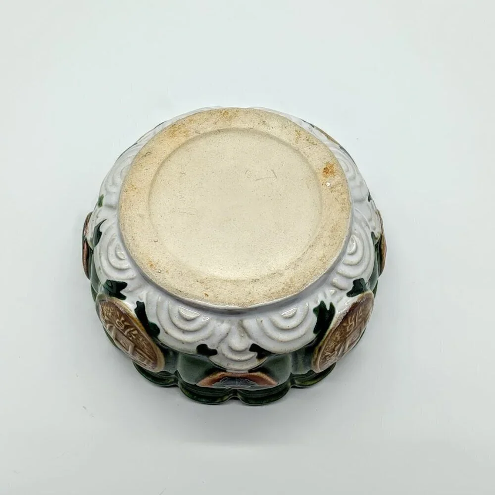 Asian Green Majolica Ceramic Round Planter